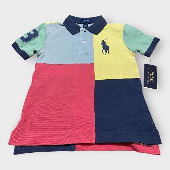 Polo Ralph Lauren Big Pony Color-block Cotton Mesh Polo Shirt Boys size 4 New - Picture 2 of 9